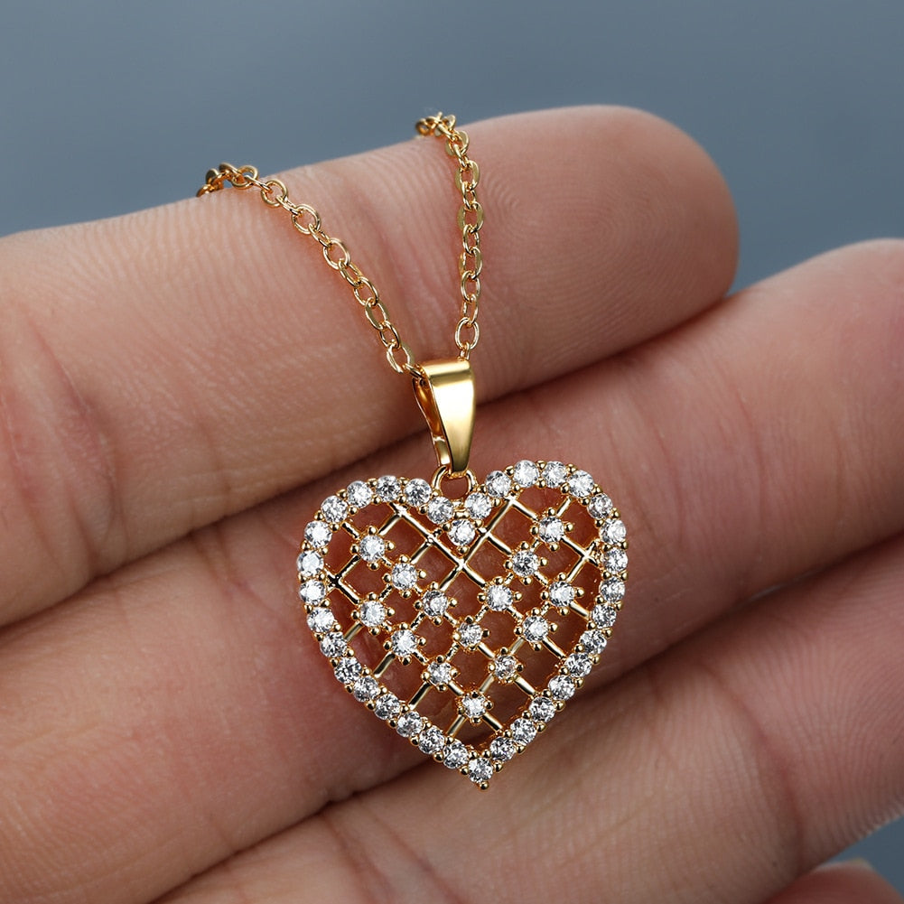 Colar Coração de Brilhantes Banhado a Ouro 18K