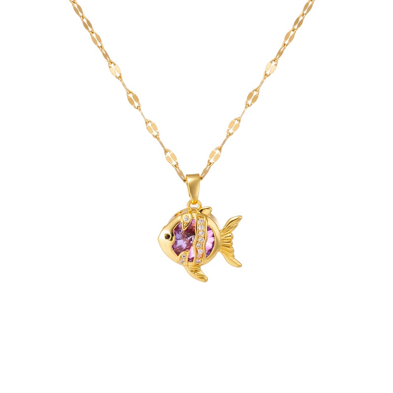 Colar Peixe de Cristais Banhado a Ouro 18K