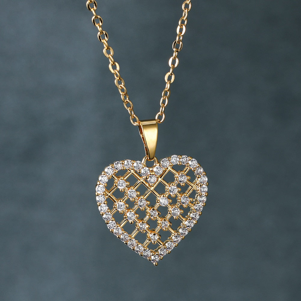 Colar Coração de Brilhantes Banhado a Ouro 18K