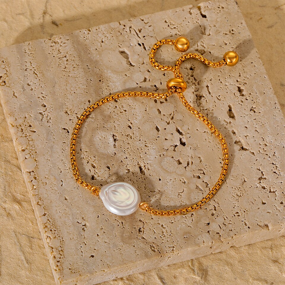 Pulseira de Pérola Solitária Banhada a Ouro 18K