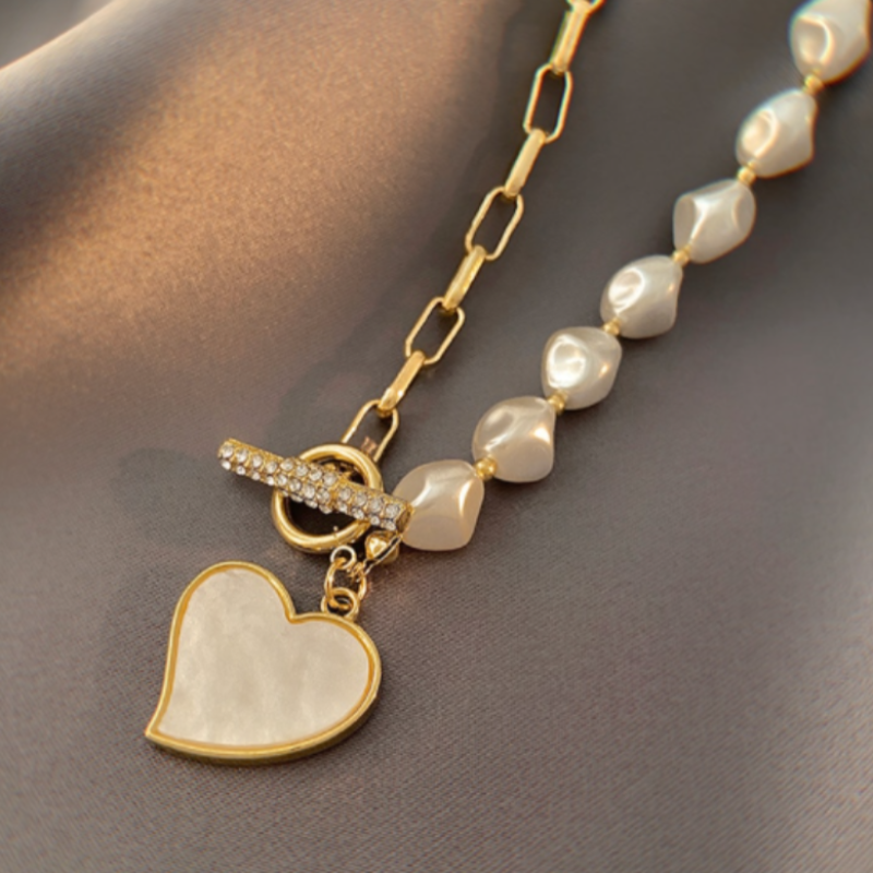 Colar de Coração e Pérola Bruta