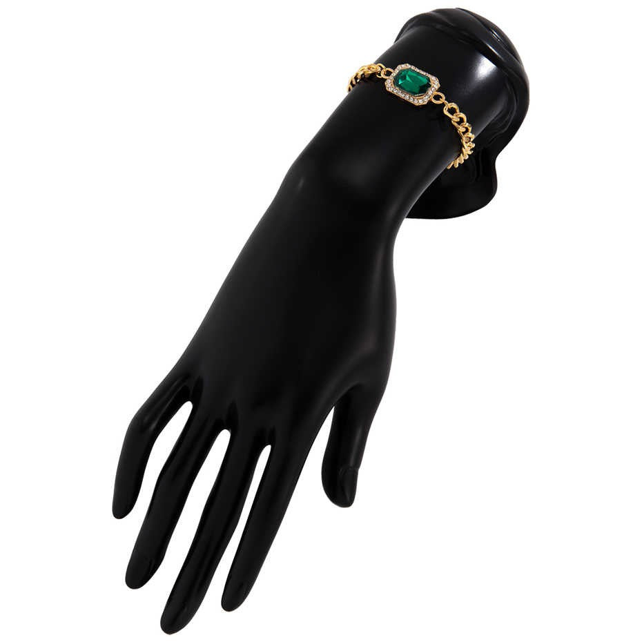 Pulseira Esmeralda e Cristais de Zircônia - Banhada a Ouro 18 K