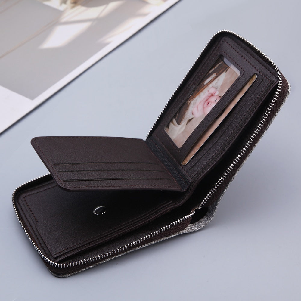 Carteira de Couro Masculina com Zíper e Espaço para Moedas