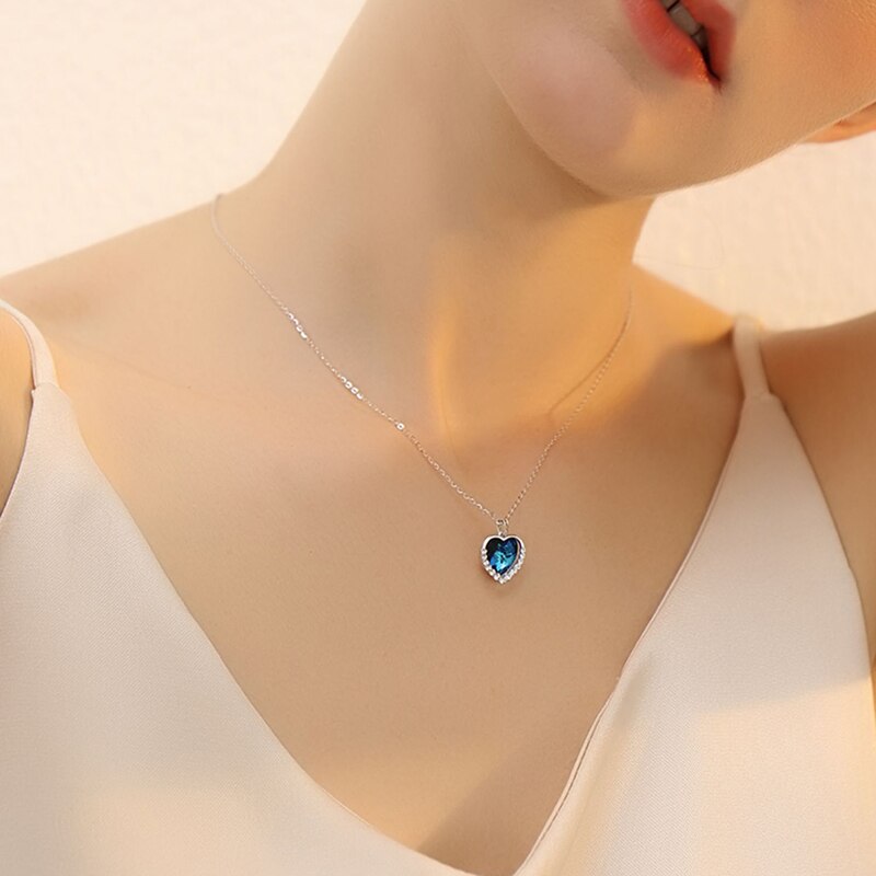 Colar Coração Azul de Prata 925