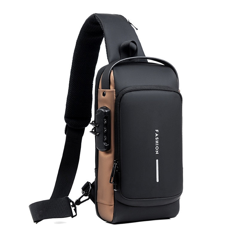 Bolsa de Ombro Crossbody Antifurto com Carregamento USB  e Fibra de Carbono