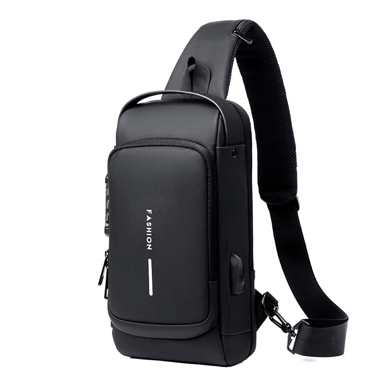 Bolsa de Ombro Crossbody Antifurto com Carregamento USB  e Fibra de Carbono
