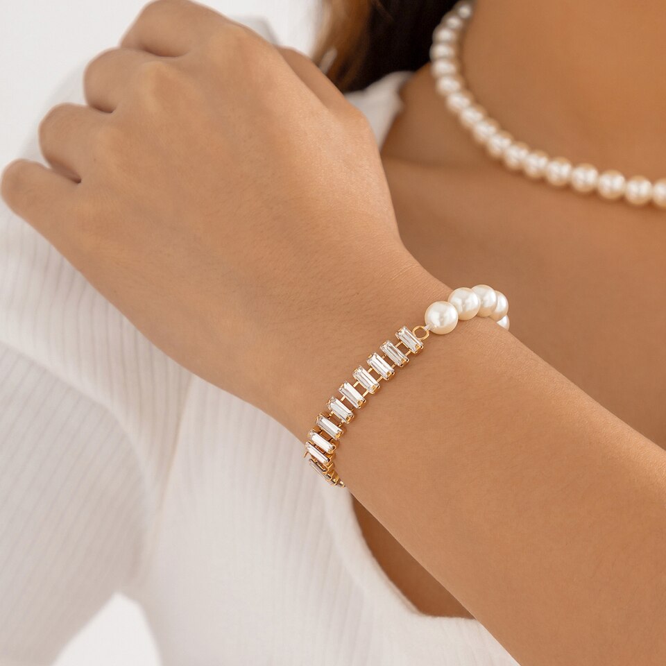 Pulseira Riviera com Pérolas Banhada a Ouro 18k