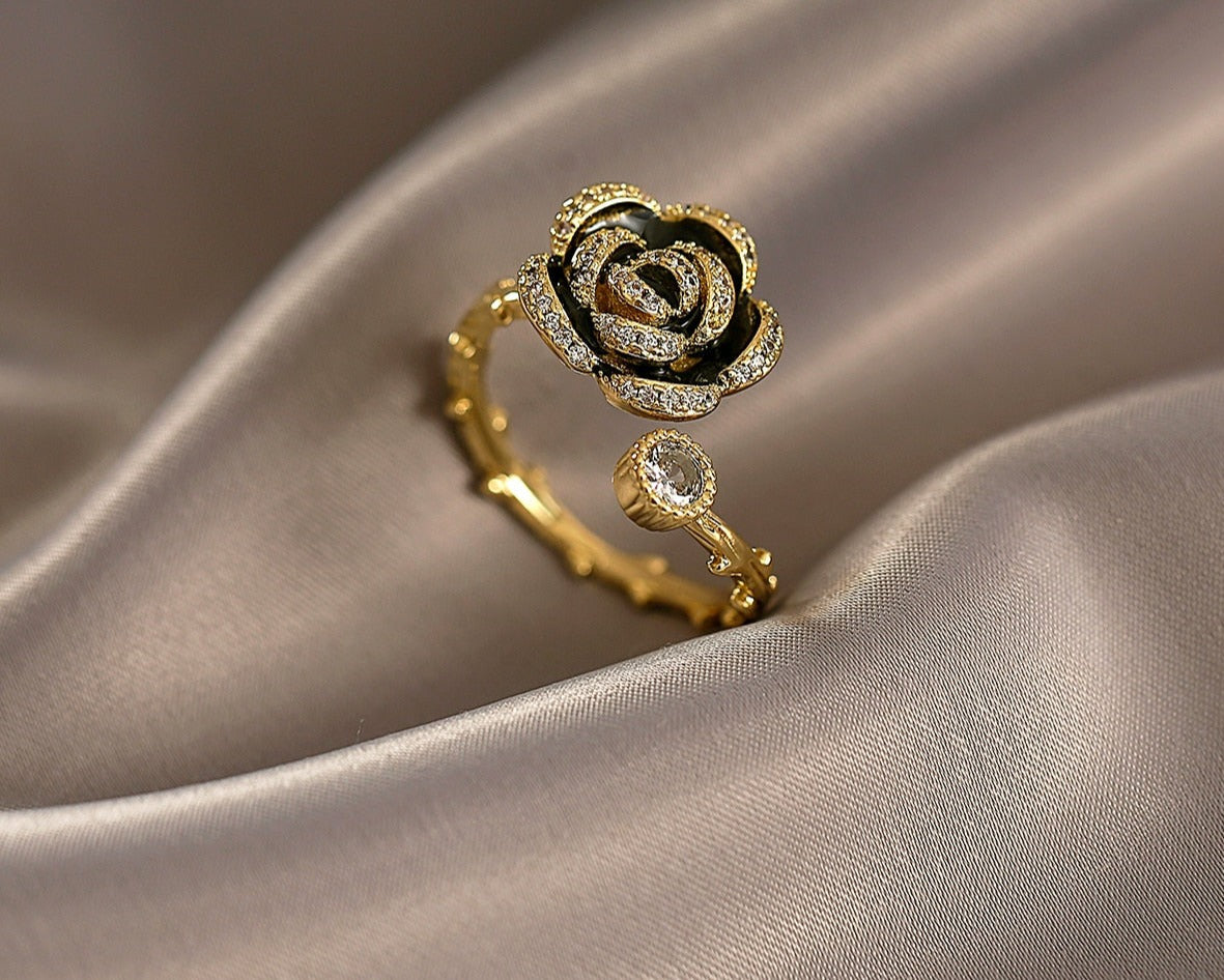 Anel de Cristal Rosa Negra