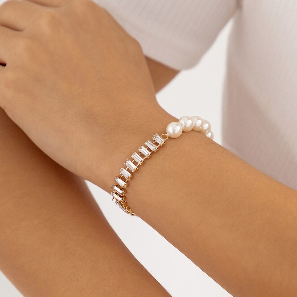 Pulseira Riviera com Pérolas Banhada a Ouro 18k