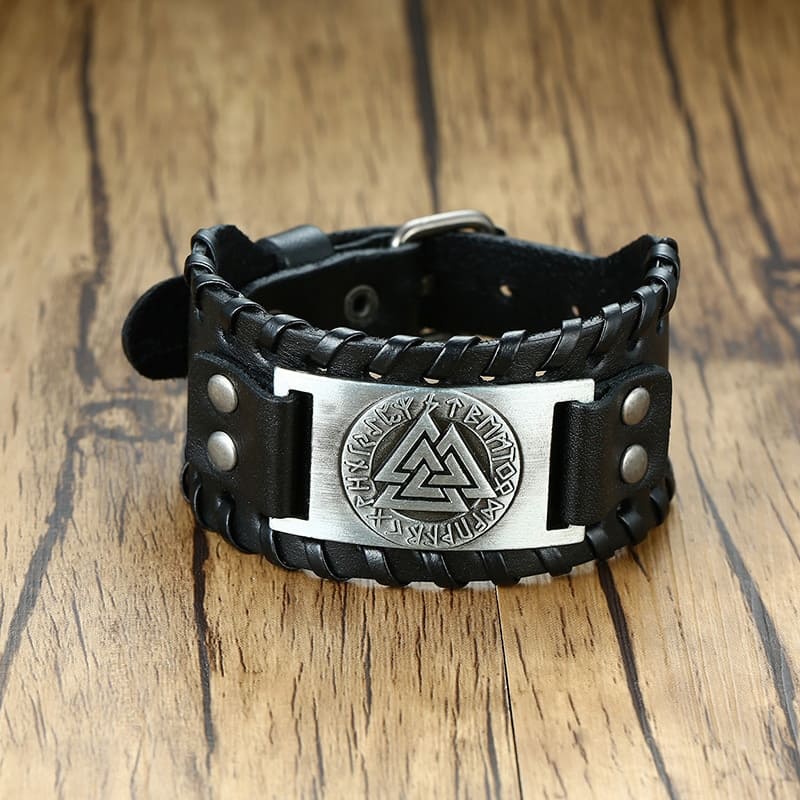 bracelete-de-couro-viking-valknut-odin