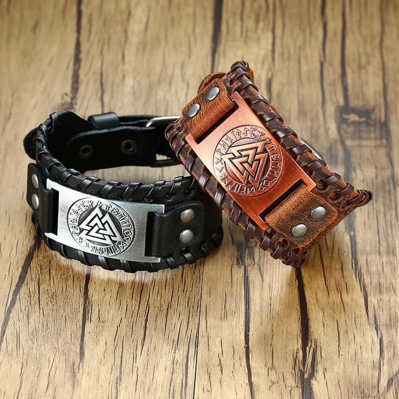 bracelete-de-couro-viking-valknut-odin