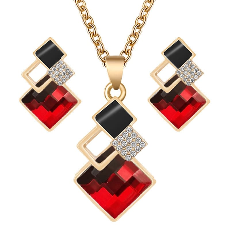 Conjunto de Colar e Brincos Geométricos Luxo