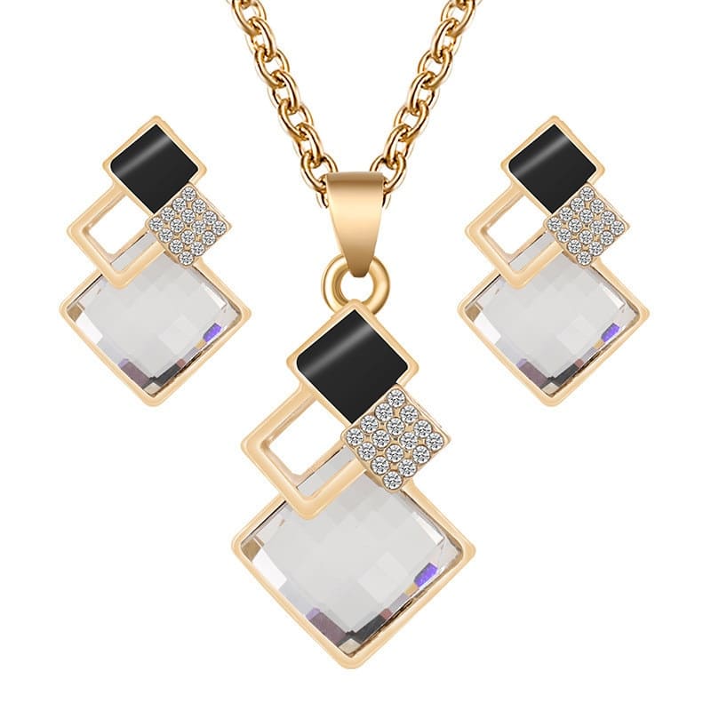 Conjunto de Colar e Brincos Geométricos Luxo
