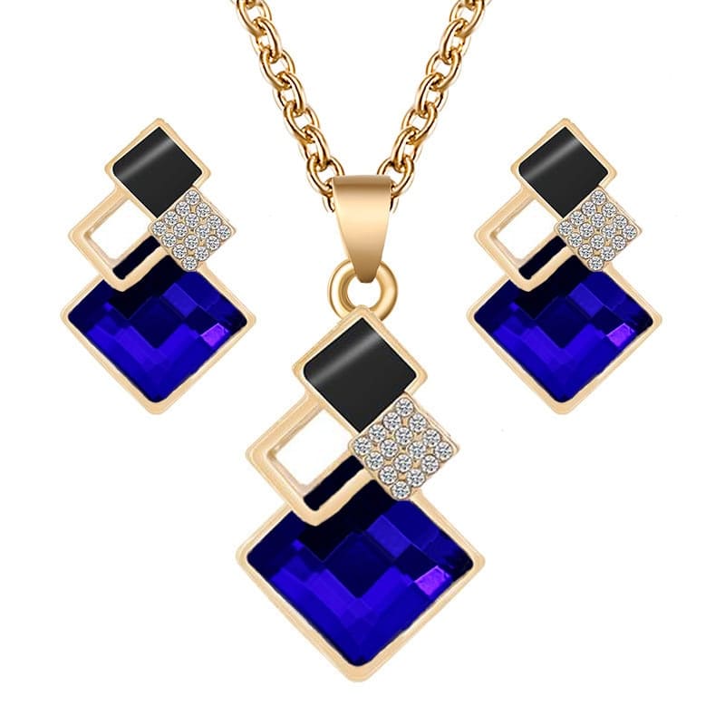 Conjunto de Colar e Brincos Geométricos Luxo