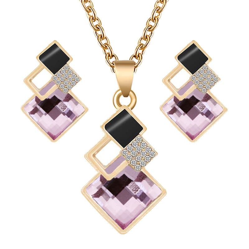 Conjunto de Colar e Brincos Geométricos Luxo