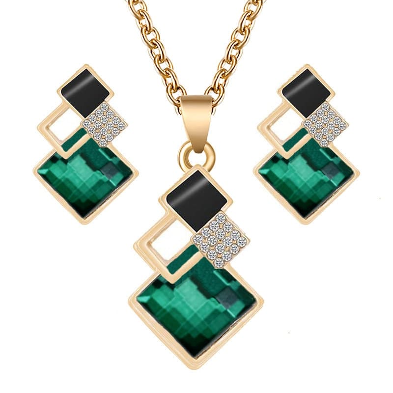 Conjunto de Colar e Brincos Geométricos Luxo
