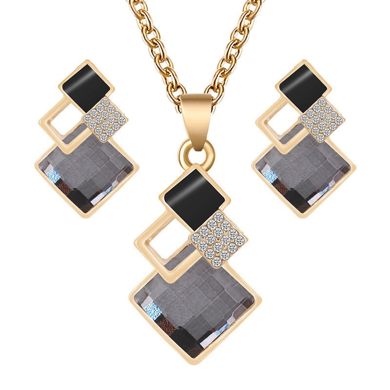 Conjunto de Colar e Brincos Geométricos Luxo