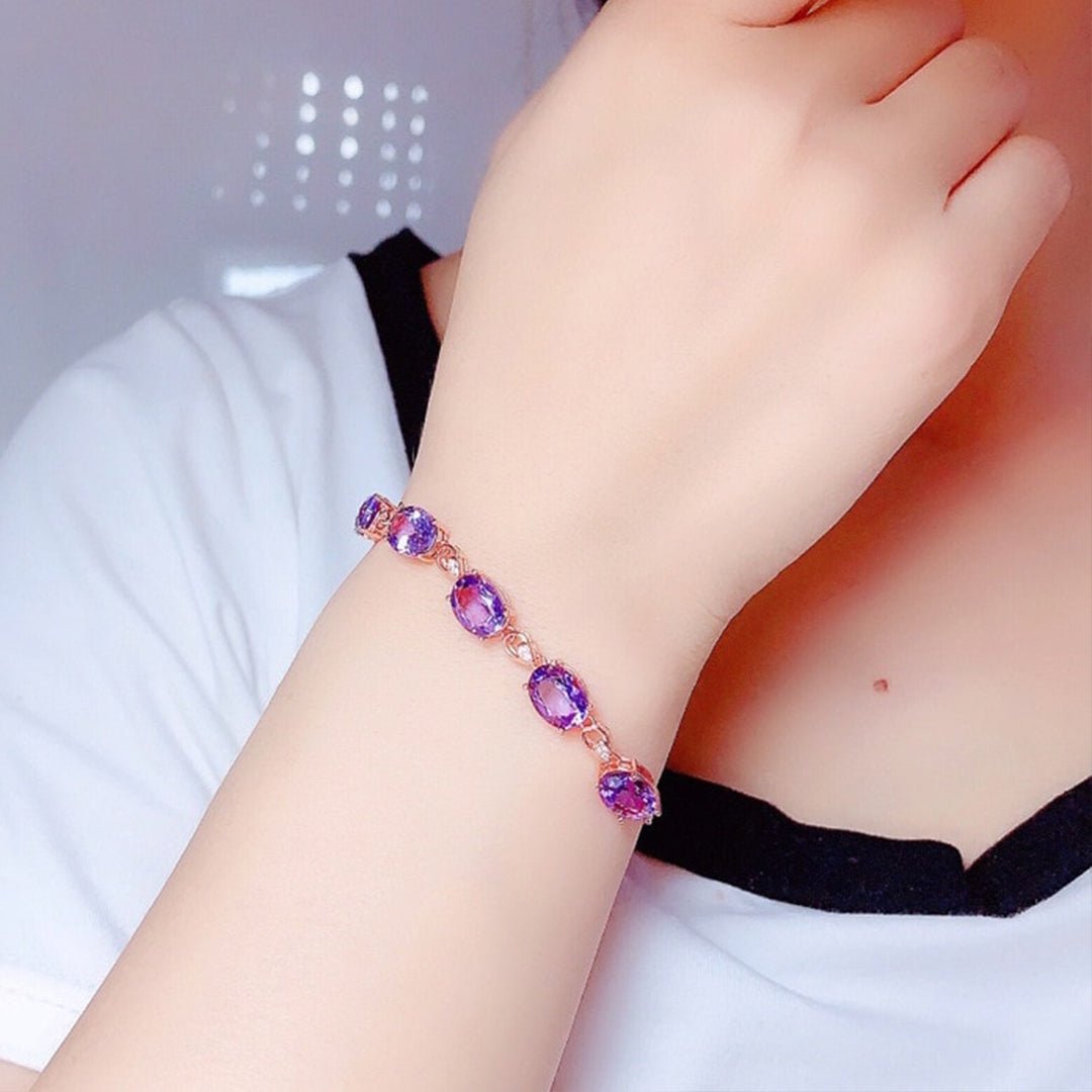 Pulseira Ametista Rose Banhada em Prata 925