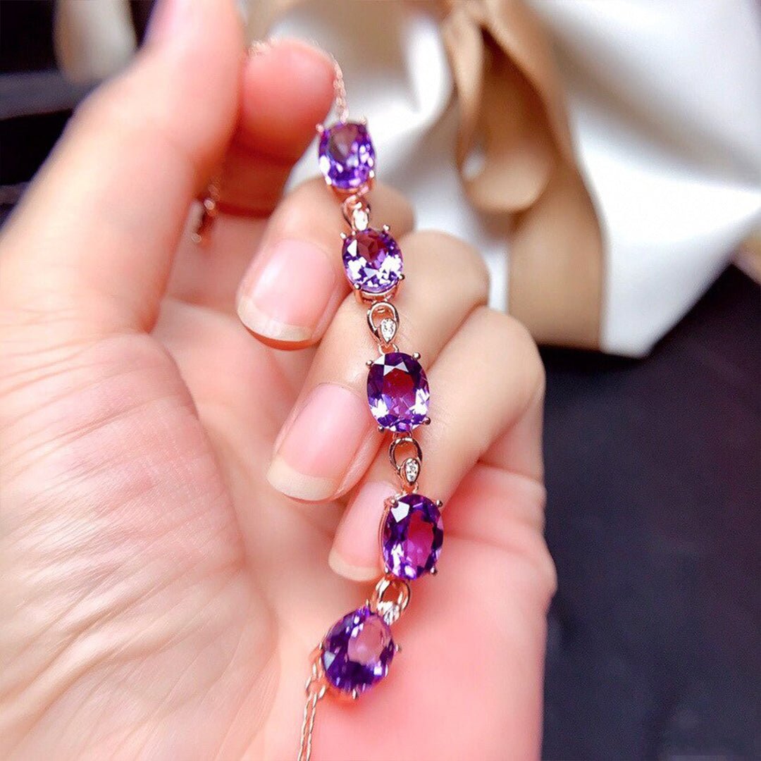 Pulseira Ametista Rose Banhada em Prata 925