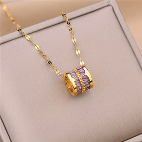 Colar Cilindro de Cristais Banhado a Ouro 18K