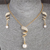 Conjunto com Pérola e Zircônia Folheado a Ouro