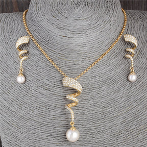 Conjunto com Pérola e Zircônia Folheado a Ouro