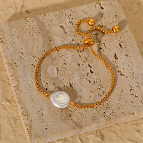 Pulseira de Pérola Solitária Banhada a Ouro 18K