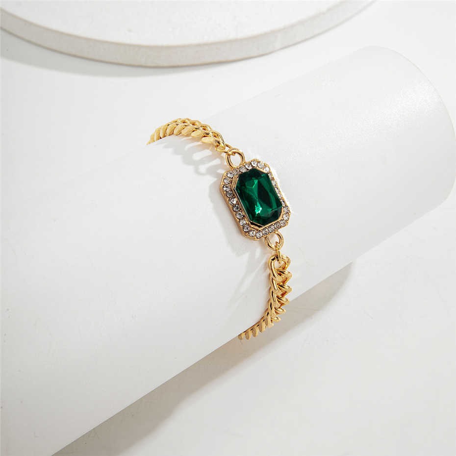 Pulseira Esmeralda e Cristais de Zircônia - Banhada a Ouro 18 K