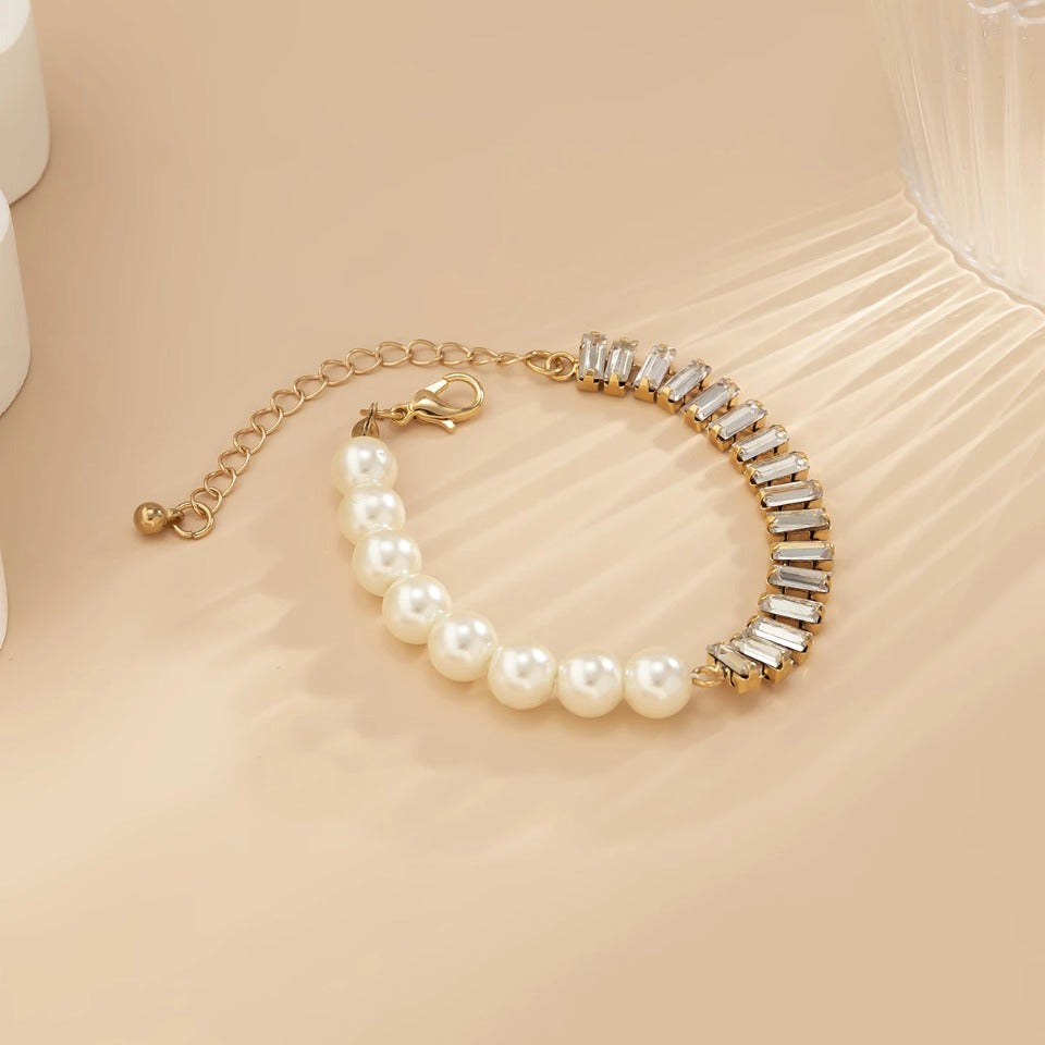 Pulseira Riviera com Pérolas Banhada a Ouro 18k