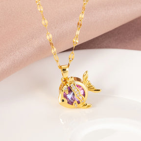 Colar Peixe de Cristais Banhado a Ouro 18K