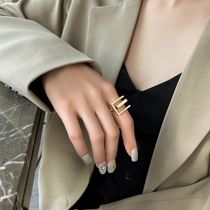 Anel Geometric Banhado 18K