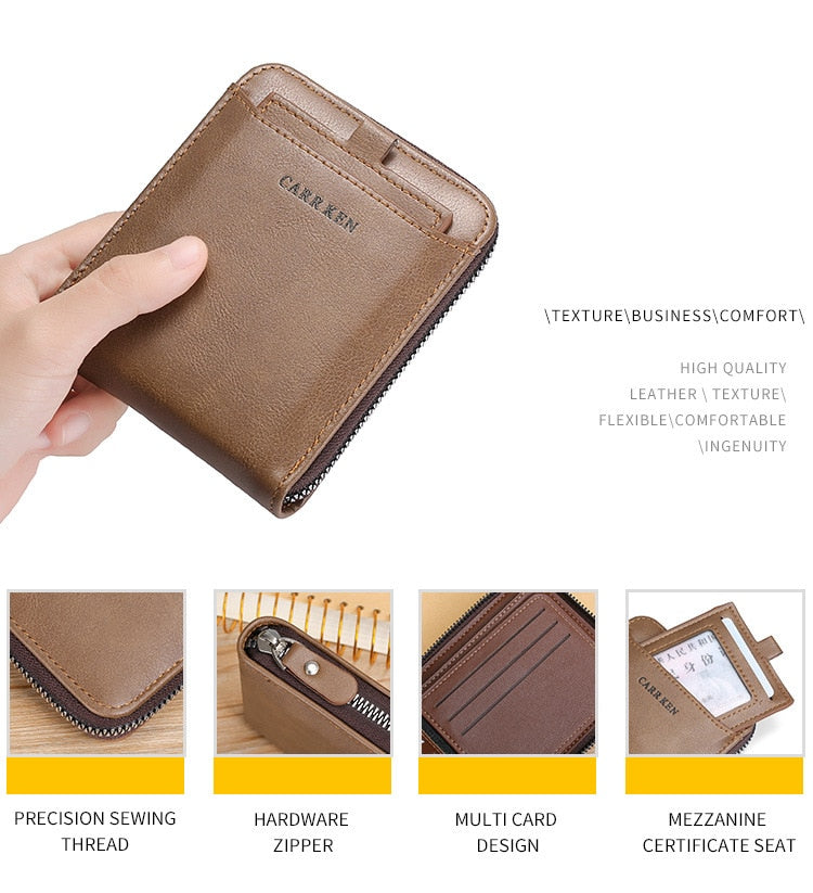 Carteira de Couro Masculina Carr Ken com Zíper Slim