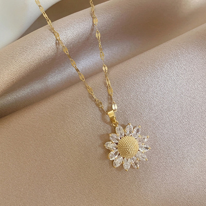 Colar de Girassol Banhado a Ouro 18K