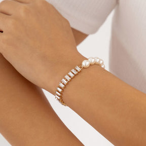 Pulseira Riviera com Pérolas Banhada a Ouro 18k