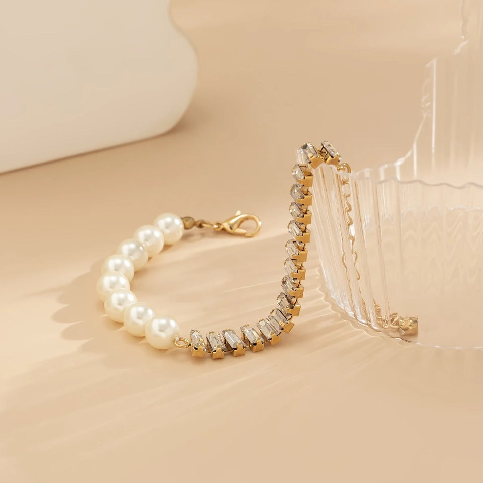 Pulseira Riviera com Pérolas Banhada a Ouro 18k