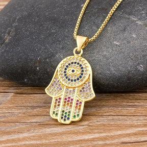 Colar Zircônia Hamsa Olho Grego