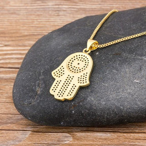 Colar Zircônia Hamsa Olho Grego