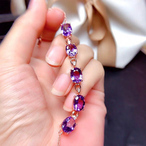 Pulseira Ametista Rose Banhada em Prata 925