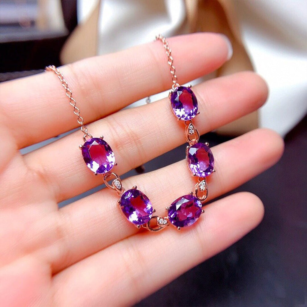Pulseira Ametista Rose Banhada em Prata 925