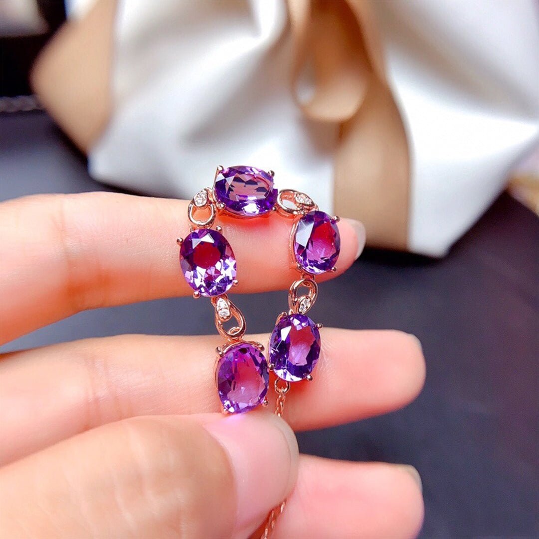 Pulseira Ametista Rose Banhada em Prata 925