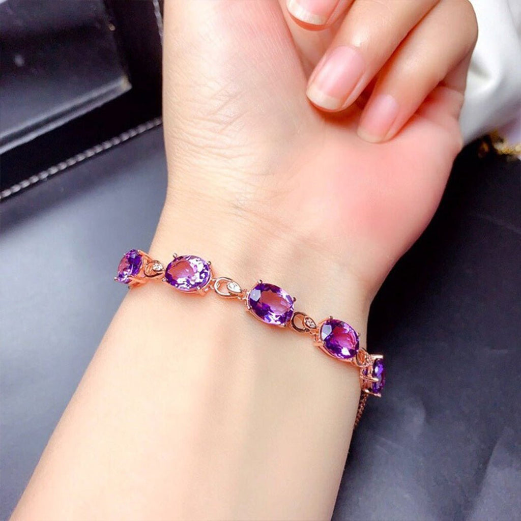 Pulseira Ametista Rose Banhada em Prata 925